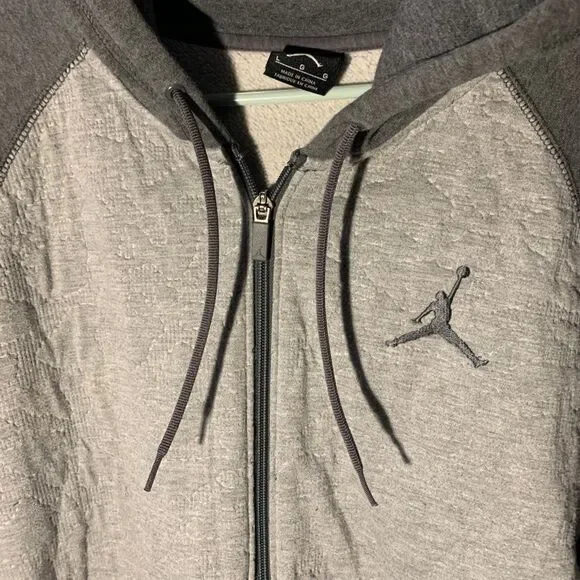Vintage Jordan Hoodie Mens L Gray Sweatshirt Jumpman Basketball Team Zip Sweater - Picture 2 of 8